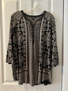 Lucky Brand Black and Cream Paisley Henley Tunic